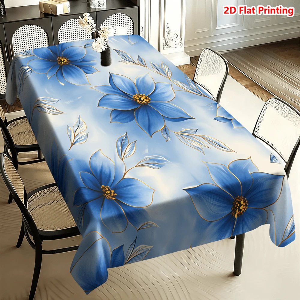 1/20 piezas Mantel de poliéster con patrón floral azul, tejido, adecuado para picnic, camping, boda, cumpleaños, buffet de restaurante, decoración del hogar de primavera - Multicolor - Ver 1