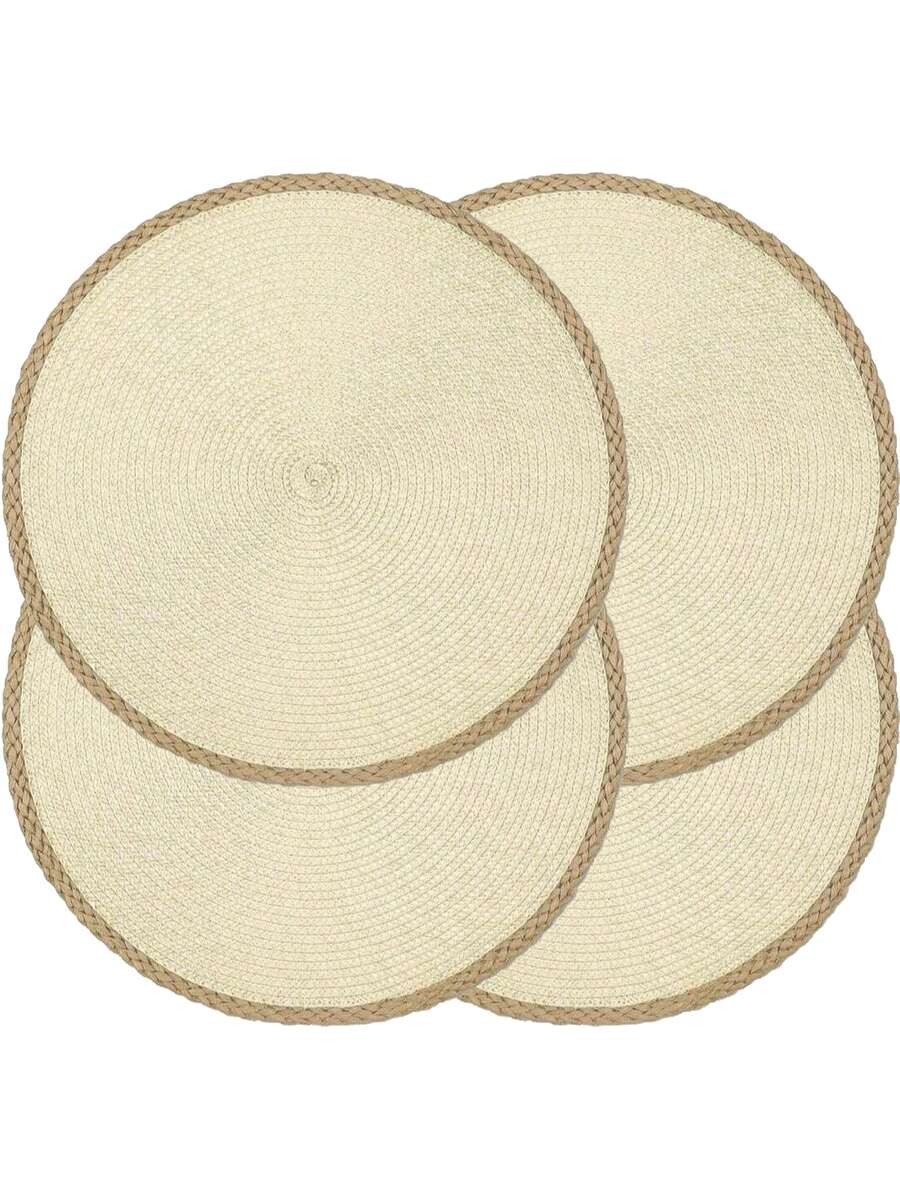 15英寸圆形编织餐垫套装（4/6件），可水洗，易擦拭，耐热，适合节日聚会、室内外日常使用。