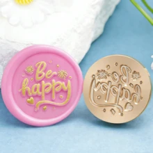 BAOFALI 1个蜡封头/7件套蜡封印章，包含“谢谢”、“生日快乐”、“爱意满满”等英文单词印章 - 英文单词蜡封印章 - 婚礼请柬蜡封 - 礼品包装蜡封