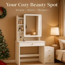 Makeup Vanity Desk With Mirror And Lights,Dressing Table Makeup Desk With Drawers And Cabinet, 3 Lighting Modes Brightness Adjustable, Vanity Set Dressing,Christmas Gift - trắng - Xem 2