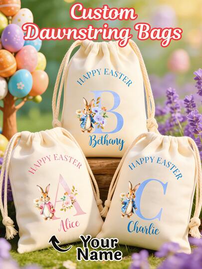 Customized Canvas Tote Bag, Personalized Children's Gift, Children's Gift, Canvas Bag With Name, Fashionable Name, Children's Bag, Easter, Rabbit, Spring, Easter Eggs, Easter Basket, Customized Gift Bag, Letter Gift Bag, Customized Easter Bag, Easter Bag, Easter Canvas Bag, Children's Easter Bag, Easter Egg Hunt Bag, Boys' Easter Gift Bag, Girls' Easter Gift Bag, Rabbit Gift Bag, Customized Easter Gift