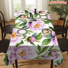 1/20pcs Pink Peony Floral Pattern Polyester Tablecloth, Woven, Suitable For Picnic, Camping, Wedding, Birthday, Buffet, Spring Home Decor - Multicolor - View 12