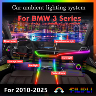 FILIPLI For BMW 3 Series 18 In 1 Dual Zone Symphony Streamer Car Ambient Light Interior LED Full Color RGB Neon Acrylic Strip Atmosphere Lighting Kit App
