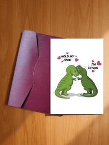 1pc Cartoon Dinosaur, Penguin, Cat, Puppy, Bear Pattern "Hold My Hand, I'm Trying" Greeting Card With Envelope, Conveys Love And Their Positive Influence. Valentine's Day And Anniversary Card To Express Gratitude And Appreciation For Each Other's Companionship. - Style 1 - View 6