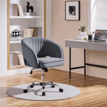 Butterslay 1PC Tufted Barrel Back Velvet Desk Chair 360° Swivel Height Adjustable Rocking Office & Vanity Chair For Home Bedroom, Cream/Pink/Dark Grey/Light Grey - Màu xám đen - Xem 2