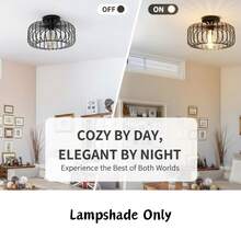 直径 11.02 英寸 x 高 7.48 英寸黑色金属丝笼式筒形吸顶灯灯罩（仅灯罩），工业风农舍风格嵌入式灯罩替换件，适用于 E26/E27 灯座，不含灯泡 - 黑色 - 查看 5