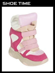 Women's Hidden Wedge High-Top Sneakers With Straps – Bold Chunky Streetwear Style - 粉色 - 查看 2