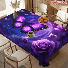 1/20pcs Purple Butterfly Rose Tablecloth, Polyester Outdoor Picnic Camping Wedding Birthday Party Restaurant Self-Service Dinner Spring Home Decor - Multicolor - View 13