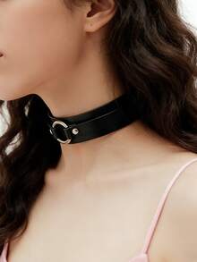 1pc Leather Collar, O-Ring Choker, Gothic Choker, Fetish Collar, Punk Choker - Black - View 3