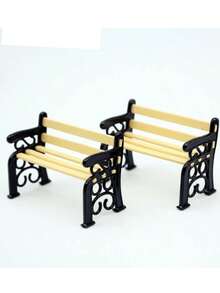 1pc Mini Park Bench Decor, Small Fabric Doll Garden Accessory, Realistic Bench Ornament, Garden Decoration, Suitable For Gardening, Yard Decor, Scenery Model - Beige - View 10