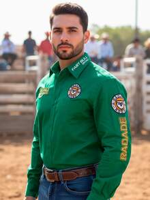 Men's Country Rada Embroidered Shirt Barretos Peao Agro Top - màu xanh lá - Xem 4
