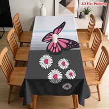 1/20pcs Tablecloth, Pink Butterfly & Daisy Pattern, Polyester Fabric, Woven, Suitable For Picnic, Camping, Wedding, Birthday, Buffet, Spring Home Decor - Multicolor - View 14