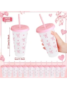 1/5/10件套装包含1个或5个可重复使用的塑料杯，配有粉色丝带，每个杯子容量为24盎司，配有吸管和杯盖。非常适合派对、饮用、咖啡，也适合母亲节、婚礼、生日、单身派对或作为送给妻子、女友和家人的礼物，也适合派对装饰和户外体育赛事。 - 彩色 - 查看 4