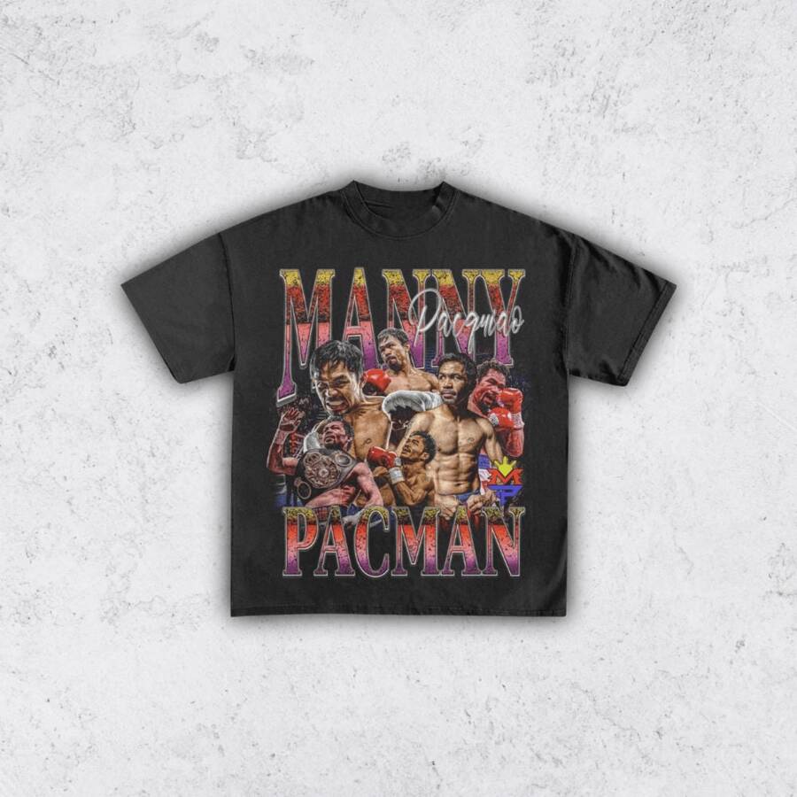 Vintage 90s Pacquiao Tee Shirt Boxing Tee Shirt Homage Retro Classic Graphic Tee Bootleg Bestseller Unisex Sport S_6812164761 - Black - View 1