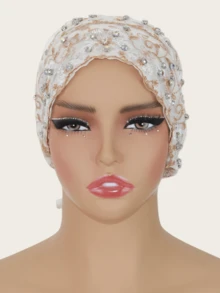 1pc Women's Fashion Elegant Double-Layer Hijab Undercap, Embroidered Rhinestone Hijab Headscarf, Middle Eastern Style Undercap - Rhinestone Embroidered Exquisite Hat - View 5