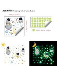 1 Set Astronaut & Star Glow-In-The-Dark Wall Stickers, Suitable For Kids Room, Nursery, Cartoon Cosmic Space Background, Removable Self-Adhesive - Green - View 7