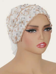 1pc Women's Fashion Elegant Double-Layer Hijab Undercap, Embroidered Rhinestone Hijab Headscarf, Middle Eastern Style Undercap - Rhinestone Embroidered Exquisite Hat - View 6