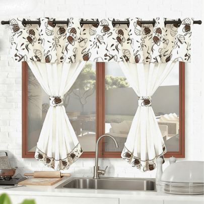 Jra Cortina De Cozinha Com Bandô 2.00x1.40 Estampada Com Braçadeiras