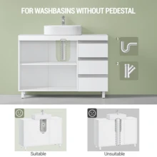 HaluPeit Waschbeckenunterschrank, Badezimmerschrank mit 3 Schubladen, Badezimmer Unterschrank, 2 Türen, 2 Fächer hinter Tür, freistehender Waschtischunterschrank, 30 x 90 x 64 cm, Weiß - Weiss - Übersicht 4
