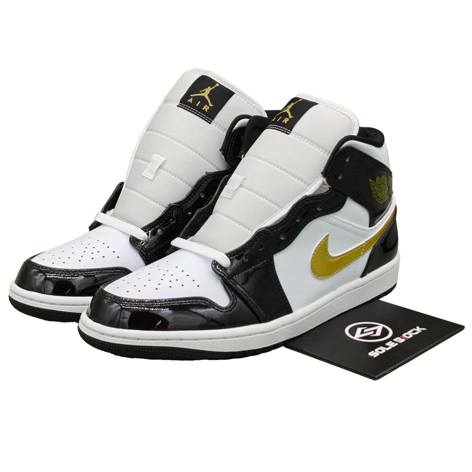 Nike Air Jordan Air Jordan 1 Mid Patent SE Black Gold Jordan 1 AJ1 852542-007 Retro Basketball Shoes - 白色 - 查看 1