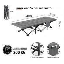 ROSA JM Cama de camping plegable portátil: estructura de metal reforzado, soporta hasta 200 kg, mide 65 x 190 cm, ligera y duradera, viene con una bolsa de almacenamiento, ideal para acampar al aire libre, viajes, playas, parques, oficinas y jardines, cómoda y compacta, la solución perfecta para la relajación al aire libre. - Gris - Ver 5
