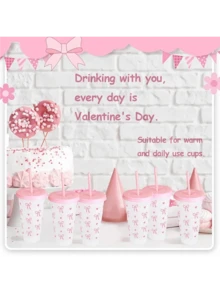 1/5/10件套装包含1个或5个可重复使用的塑料杯，配有粉色丝带，每个杯子容量为24盎司，配有吸管和杯盖。非常适合派对、饮用、咖啡，也适合母亲节、婚礼、生日、单身派对或作为送给妻子、女友和家人的礼物，也适合派对装饰和户外体育赛事。 - 彩色 - 查看 7