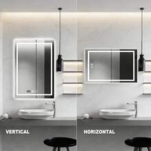 Espejo de baño táctil inteligente con luz led, espejo cuadrado, botón de ajuste de temperatura tricolor libre de toque con un solo clic, función inteligente antiniebla, pantalla de función de memoria de tiempo, 70 * 50 cm, montado en la pared, adecuado para duchas, dormitorios, Cosméticos - Blanco - Ver 9