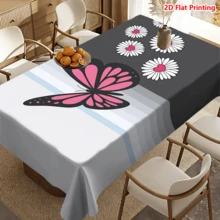 1/20pcs Tablecloth, Pink Butterfly & Daisy Pattern, Polyester Fabric, Woven, Suitable For Picnic, Camping, Wedding, Birthday, Buffet, Spring Home Decor - Multicolor - View 6