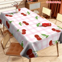 1/20pcs Cherry Pattern Pink Plaid Tablecloth, Polyester Fabric, Woven, Suitable For Picnic, Camping, Wedding, Birthday, Buffet Restaurant And Spring Home Decor - Multicolor - View 4
