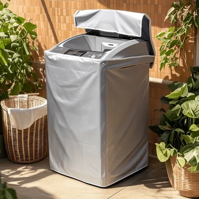 通用洗衣机罩，防水、防尘、防紫外线、防褪色，带弹性固定带，适用于多种型号。