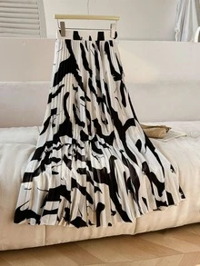 女士黑白百褶裙，全身印花，优雅百搭，适合海滩、度假、日常穿着，四季皆宜。 - 黑與白 - 查看 3