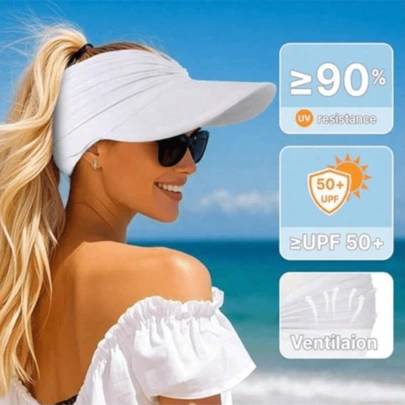 1pc Fashionable & Elegant Women's Summer Outdoor Sports Sun Hat, Foldable & Portable Beach Hat, Suitable For Swimming, Baseball, Tennis, Golf And Other Outdoor Sports, UV Protection, Great For Valentine's Day, Fast Shipping
