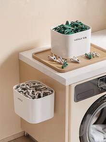 Pinza de ropa, pinza de ropa sin costuras, pinza fuerte para calcetines, cesta de almacenamiento para el hogar, suministros para dormitorio a prueba de viento y antideslizantes, artículos esenciales para el hogar (cesta de almacenamiento + pinza sin costuras con diseño de pavo real) - Multicolor - Ver 1