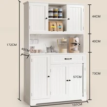 Mueble de cocina con almacenamiento, despensa con puertas y estantes, mueble para cafetera con almacenamiento, despensa estilo rústico para comedor y sala de manualidades - Blanco - Ver 2