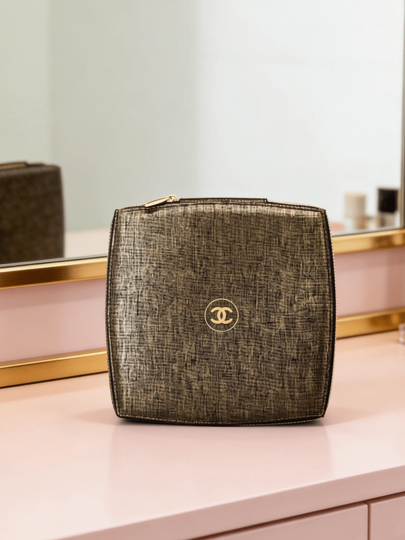 CHANEL Túi đựng mỹ phẩm bằng vải canvas, thêu đen vàng, hộp đựng trang sức, hộp đựng đồ dùng mỹ phẩm, hộp du lịch, hộp đựng thêu, vải canvas, đen vàng, hộp đựng đồ dùng mỹ phẩm, hộp đựng trang sức, hộp xách tay - Đen và vàng - Xem 1