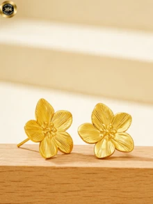Một đôi bông tai hình hoa bằng thép không gỉ đơn giản nhưng sang trọng, được thiết kế tinh tế với những cánh hoa vàng, phụ kiện thép không gỉ dành cho nữ, trang sức thép không gỉ, quà tặng sinh nhật, quà tặng ngày lễ hoặc quà tặng cho bạn thân. - Vàng - Xem 3