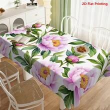 1/20pcs Pink Peony Floral Pattern Polyester Tablecloth, Woven, Suitable For Picnic, Camping, Wedding, Birthday, Buffet, Spring Home Decor - Multicolor - View 4