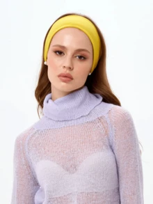 Faixa de cabeça esportiva amarela sólida para ioga, faixa elástica absorvente de suor para homens e mulheres, corrida, fitness, acessório de cabelo unissex, lenço de cabeça feminino para exercícios, faixa de suor. - Amarelo - Ver 4