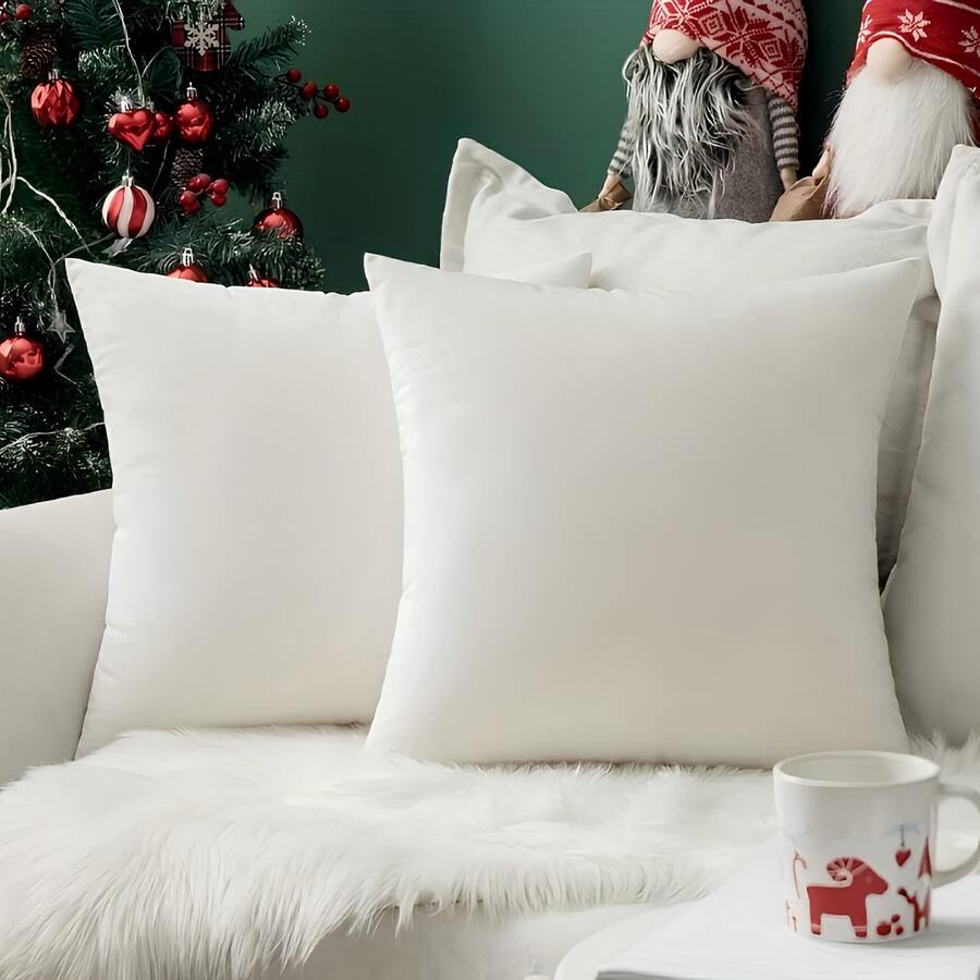 Set Of 2 Cushion Covers 45x45 Premium Smooth Velvety Suede With Invisible Zipper, Decorative - White - View 1