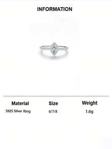 1 pezzo Anello in argento sterling S925 con zirconia sintetica a forma di occhio di cavallo, gioiello di qualità elegante per uso quotidiano delle donne - Argento - Visualizzare 6