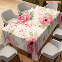 1/20pcs Tablecloth, Pink Rose Floral Pattern, Made Of Polyester Fabric, Woven, Suitable For Picnic, Camping, Wedding, Birthday, Buffet Restaurant, Spring Home Decor - Multicolor - View 2