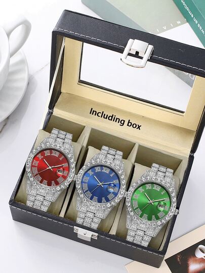 3pcs/Set Personalized Dial Quartz Fashion Casual Elegant Business Stylish Men's Wrist Watch, Versatile