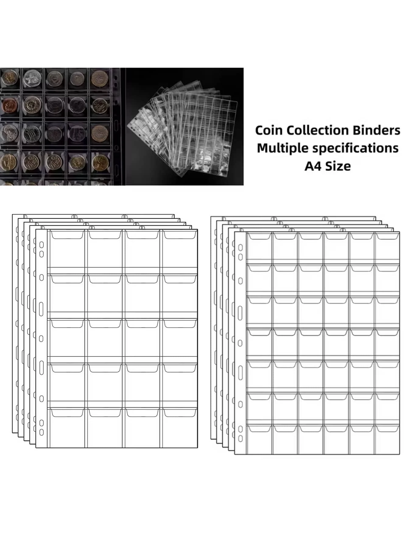 42/30/20 Coin Collection Pages, 10 Sheets, Coin Collection Binder, Standard 9-Hole Coin Pocket Sheets, Coin Collection Set, Coin Collector Organizer, Coin Sorting And Display - Multicolor - View 1