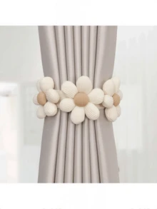 1pc/2pcs/4pcs Curtain Tie Backs, Flower Shaped Curtain Tiebacks, Curtain Accessories, Cute Flower Design Curtain Clips, Living Room Home Decor Gift, Birthday/Graduation - Beige - View 4