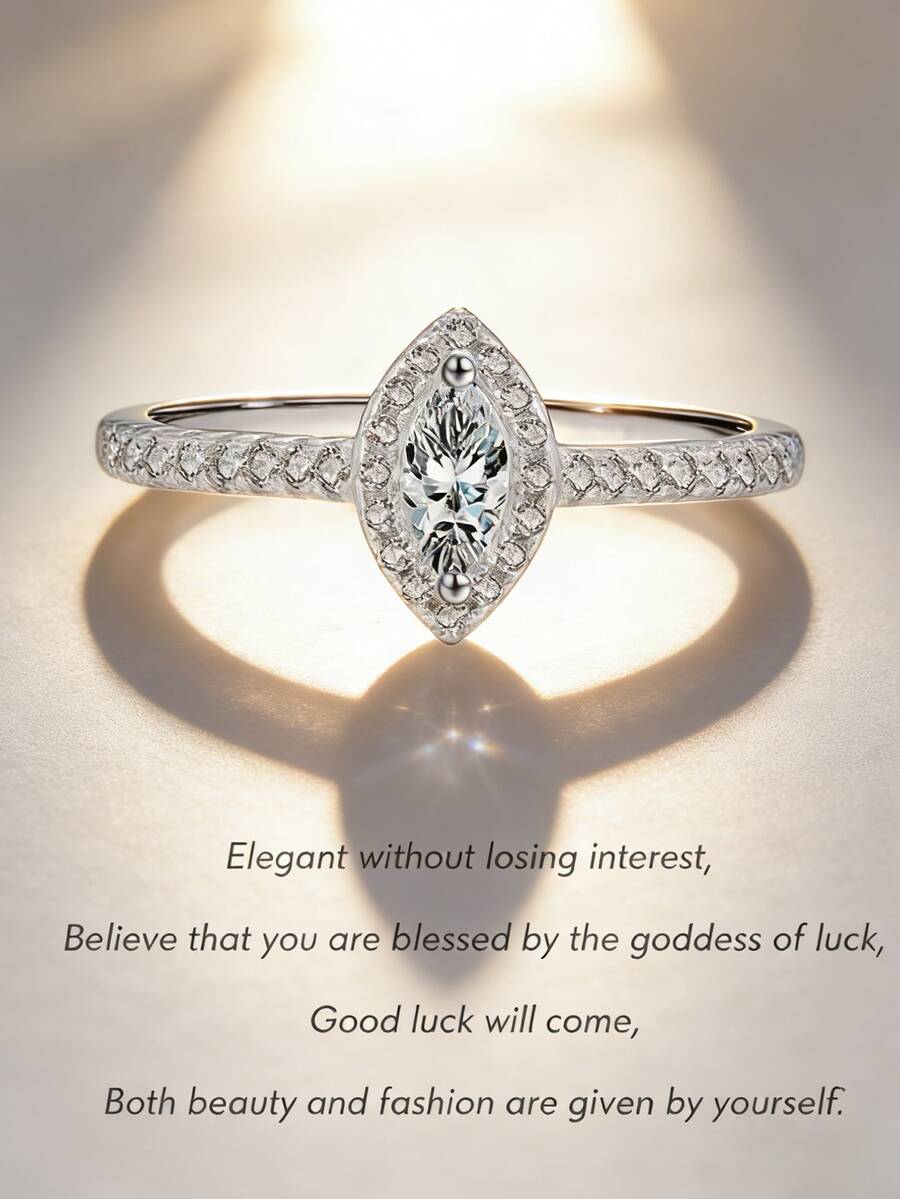 1 pezzo Anello in argento sterling S925 con zirconia sintetica a forma di occhio di cavallo, gioiello di qualità elegante per uso quotidiano delle donne - Argento - Visualizzare 1