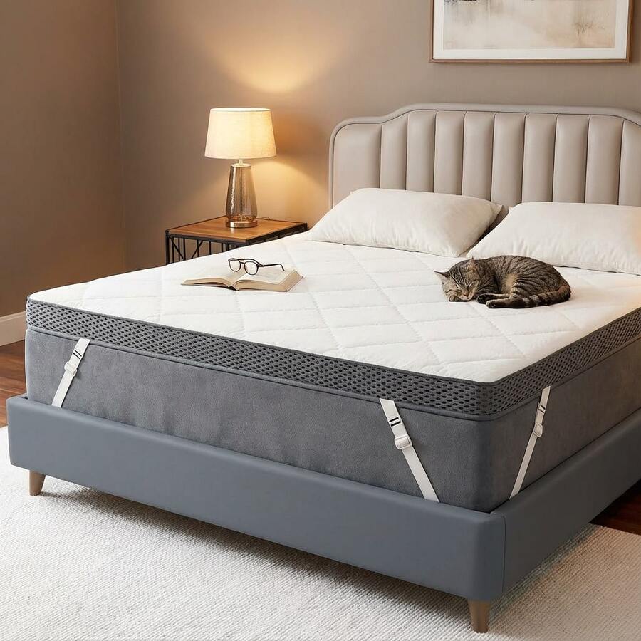 3 Inch Extra Firm Memory Foam Mattress Topper With Cooling Gel, High-Density Support, Non-Slip Straps & Washable Cover For Back Pain Relief, For Back Pain Relief - White - View 1
