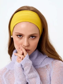 1pc Solid Color Sports Yoga Headband, Sweat-Absorbent Elastic Hairband For Men And Women, Running, Fitness, Unisex Hair Accessories Women Head Scarf Work Out Sweatband - Yellow - View 1