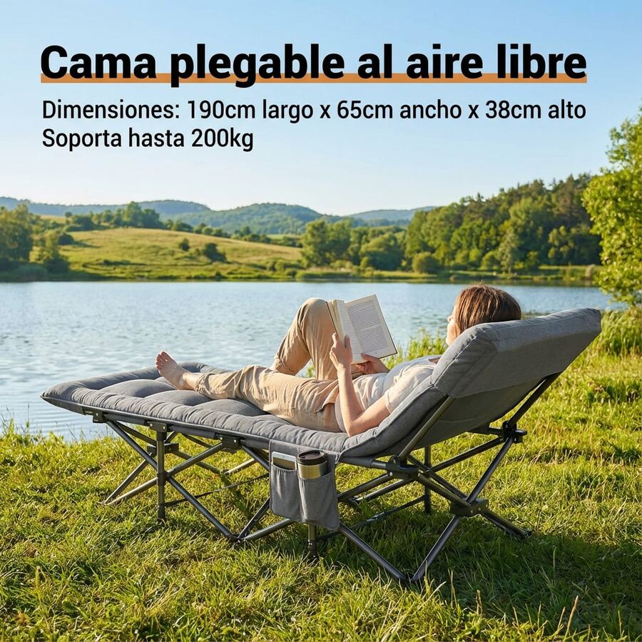 ROSA JM Cama de camping plegable portátil: estructura de metal reforzado, soporta hasta 200 kg, mide 65 x 190 cm, ligera y duradera, viene con una bolsa de almacenamiento, ideal para acampar al aire libre, viajes, playas, parques, oficinas y jardines, cómoda y compacta, la solución perfecta para la relajación al aire libre. - Gris - Ver 1