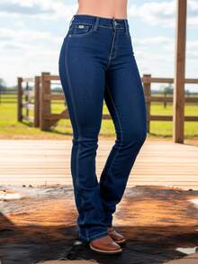 Women's Flare Jeans Spandex High Waist Bootcut Top - 藍色 - 查看 1