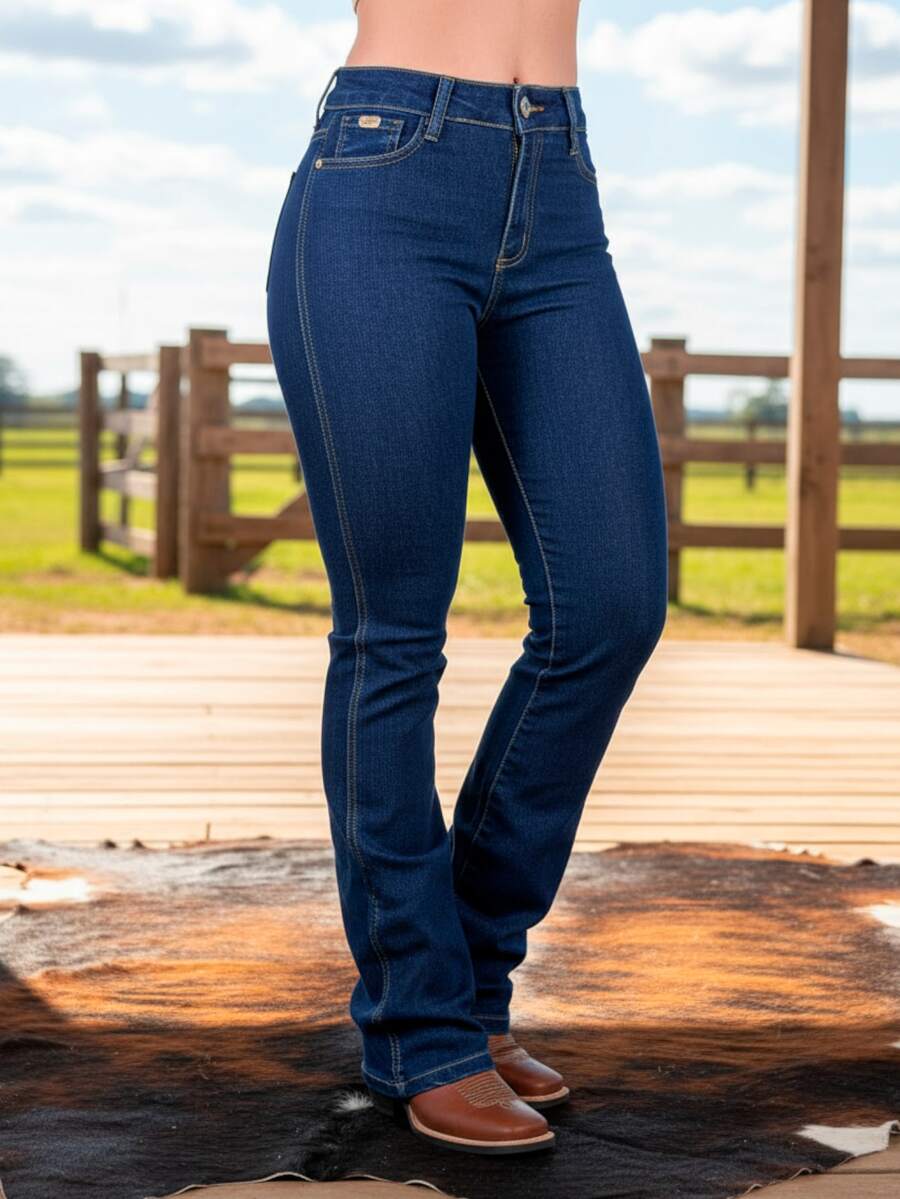 Women's Flare Jeans Spandex High Waist Bootcut Top - 藍色 - 查看 1